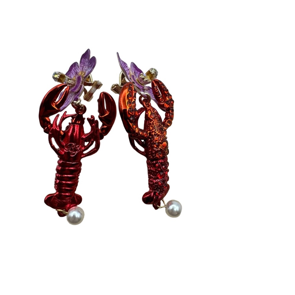 New Betsey Johnson Mermaid Jewels Lobster Orchid Statement Earring Crystal - Picture 11 of 11